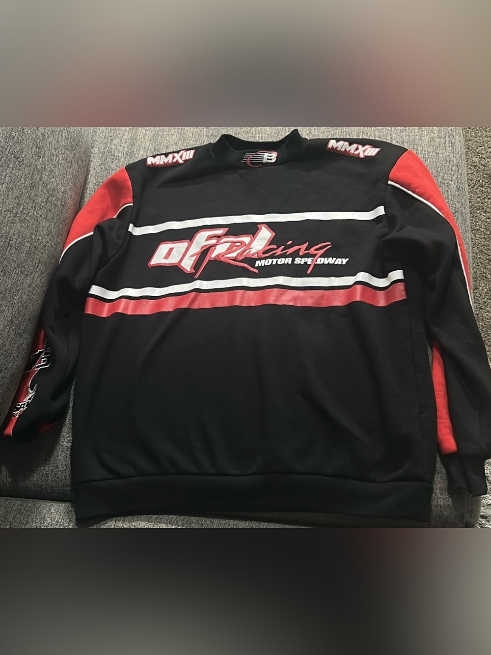 BoohooMAN Black Sweatshirt with Red & White Racing Emblem